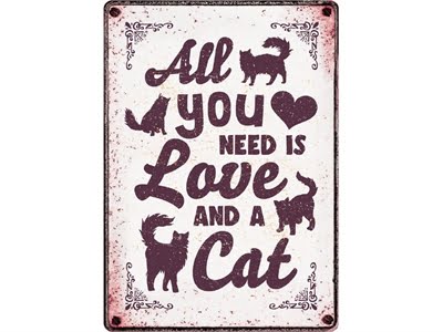 plenty gifts waakbord blik all you need is love and a cat-1